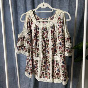 Blue Tassel Cold-Shoulder Top – XS, Anthropologie